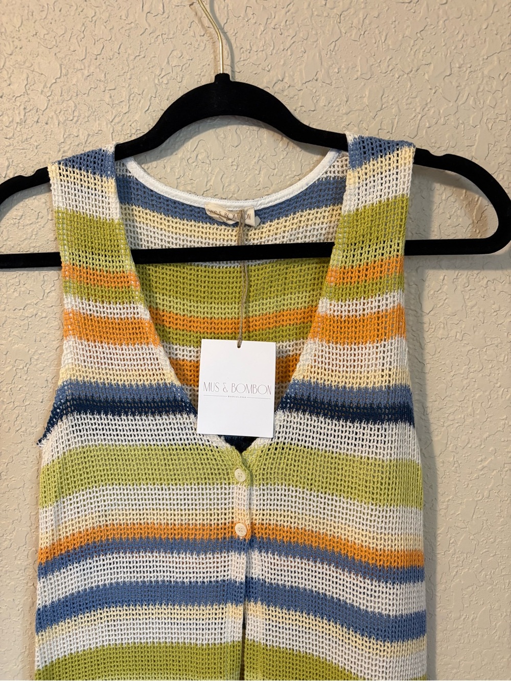 NWT Striped Sleeveless Knit Cardigan in White, Blue, Green, Orange